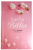 Biblia RVR60 Tamaño manual Letra Grande con índice Rosada con flores blancas TAPA FLEX