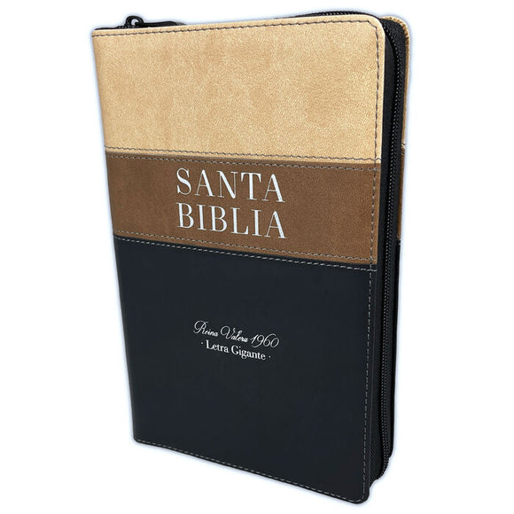 Biblia RVR60, tamaño manual letra gigante, Beige/café/negro, con cierre, Supreme