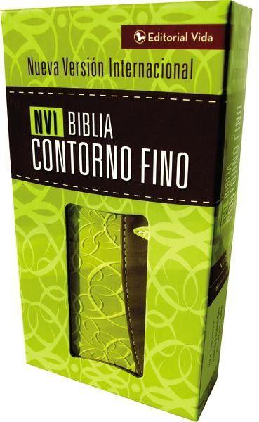 Biblia NVI Chequera i/piel Dos Tonos Verde/Marrón contorno fino Libreria Nueva Cultura
