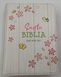 Biblia Reina Valera 1960 bolsillo i/piel madera con pétalos, con cierre, fantasía. Libreria Nueva Cultura